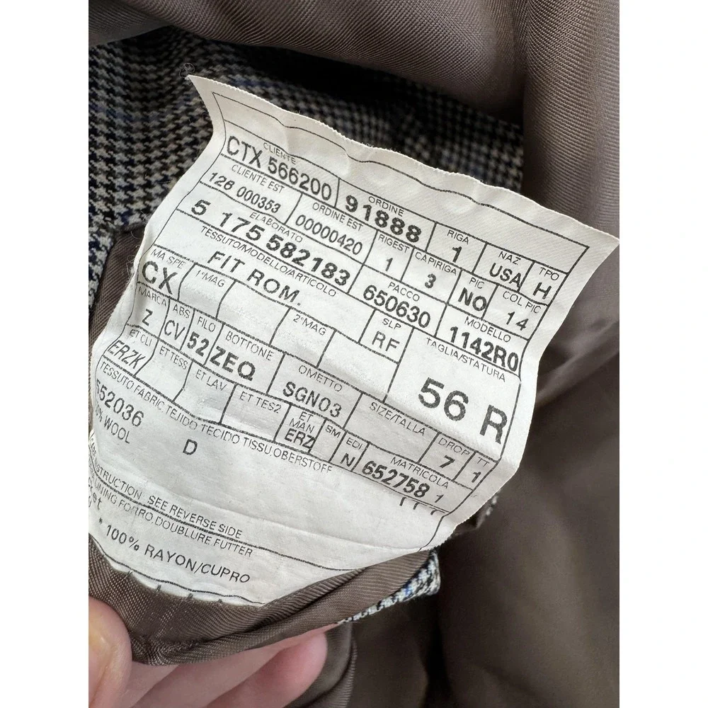 Ermenegildo Zegna Blazer Mens‎ 56R Plaid Wool Sport Coat Made in Switzerland